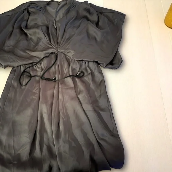 Robert Rodriguez Satin Kimono Dress Gray Rope Tie‎ Kaftan Sz 6 - Picture 4 of 5